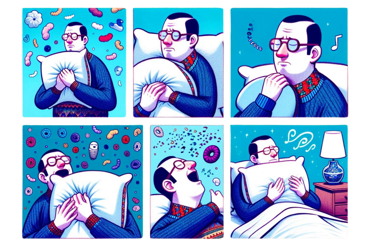 A comedic progression from a tentative sniff to an all-out cuddle fest with a pillow, illustrating the journey of scent obsession.